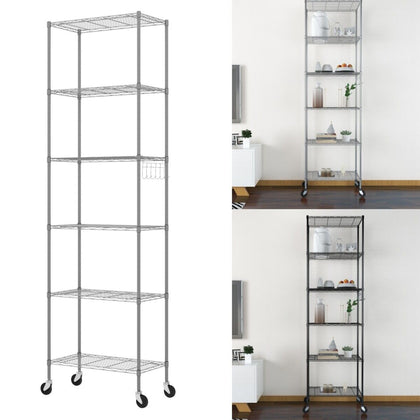 175cm Metal Storage Rack Shelving Wire Shelf Kitchen Office Unit Stand w/Wheels