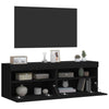 TV Wall Cabinets with in Black - Engineered Wood Modern Media Unit for A1C9