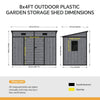2 Doors Pent Shed Outdoor Tool House Lockable Plastic Garden Storage Sheds Grey