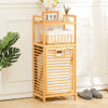 Free Standing Clothes Storage Basket Rack Bamboo Wooden Organizer Corner Hampers