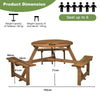 6-person Round Wooden Picnic Table Outdoor Dining Table Bench with Umbrella Hole