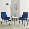 Set of 2 Velvet Dining Chairs Padded Seat Kitchen Chairs Metal Leg Blue Grey