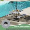 Outdoor Rectangular Camping Dining Table & 2 Benches w/ Umbrella Hole-Grey