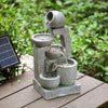 Solar Cascading Fountain Outdoor Garden Water Feature LED Stone Jug Statue Decor