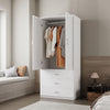 2 Door Wardrobe Double Wardrobe with 3 Drawers Storage Closet with Hanging Rail