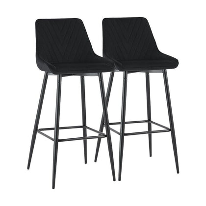 2X Black Bar Stools Velvet Breakfast Pub Chair Kitchen Seat Height 75 cm