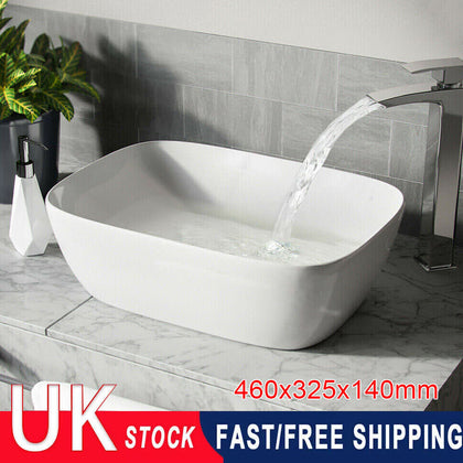 Modern Bathroom Wash Sink Basin Rectangular Curved Cloakroom Counter Top Ceramic