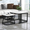 2Pcs Nesting Coffee Tables Set Square Stacking Side Tables Marble-Look White