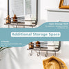 Wall-mounted Bathroom Mirror Rectangle Vanity Mirror with Storage Shelf & Hooks