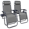 Zero Gravity Chair 2x Reclining Grey Garden Patio Foldable SunLounger CupHolder