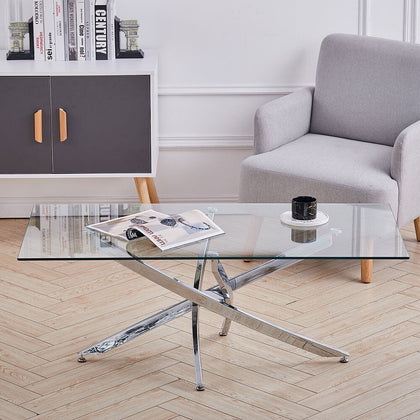 Modern Glass Top Side Coffee Tea Table Living Room Chrome Legs Sofa Center Table