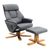 PU Leather Swivel Recliner Armchair with Footstool and Adjustable Backrest Grey