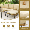 3Pcs Outdoor Garden Wicker Furniture Set L-Shaped Metal Frame Sofa Table Set