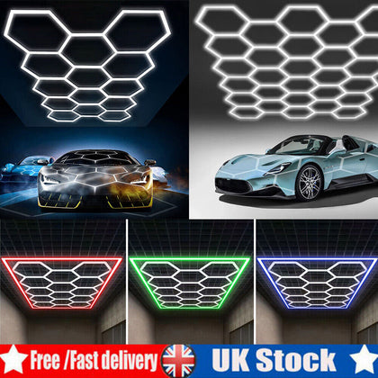 14 x Hexagon LED Lighting Car Detail Home Garage Workshop Retail Barber Car Van#