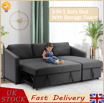 Modern 3 Seater Corner Sofa Bed with Storage Couch Settee Sofabed L Shaped Grey
