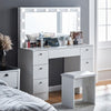 White Dressing VanityTable Wood Makeup Desk with LED Mirror 7 Drawers Stool