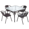 Metal Garden Dining Table Outdoor Patio Tempered Glass Top with Parasol Hole