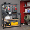 Metal Work Bench Garage Worktable Storage Table W/ Pegboard Shelves & Drawers