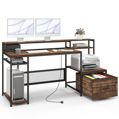 170CM Computer Desk Monitor Stand Workstation Home Office Desk W/ Power Outlets