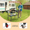 Foldable Pizza Oven Stand Outdoor Grill Cart Trolley 2-Tier BBQ Table w/ Wheels