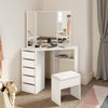 Bedroom Vanity Set White Dressing Table Makeup Desk with Mirror 5 Drawers Stool