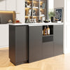 Kitchen Island Breakfast Bar Dining Table with Storage Cabinet Cupboard Black