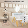 Dressing Table LED Round Mirror Vanity Glass Top Make up Desk Stool Cabinet Set