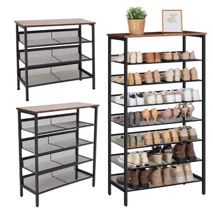 4/5/8Tier Adjustable Shoe Rack Bench Industrial Style Wooden Shoe Storage UK
