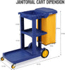3 Tier Cleaning Trolley On Wheels Janitorial Storage Cart with Organizer Bins