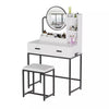 Vanity Dressing Table LED Light Mirror Stool Shelves Drawers Modern White Black