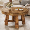 31.5-Inch Round Coffee Table, Solid Wood Center Table with Thickened Tabletop