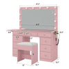 Vanity Desk with Power Outlet, Makeup Vanity with Mirror, Dressing Table Drawers