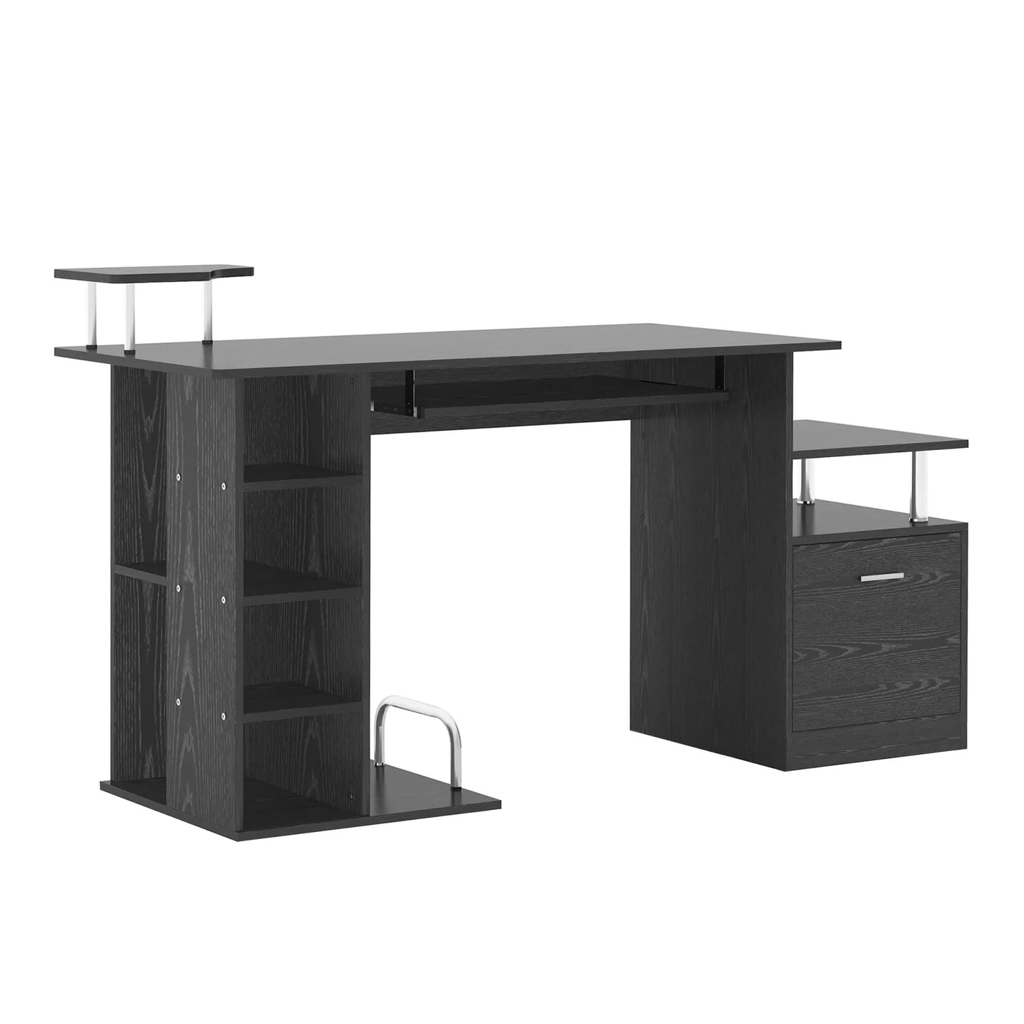 Modern Office Table Wooden Computer Work Desk Study Shelf Storage PC Rack Black