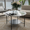 FATIVO High Gloss Marble Coffee Table 2 Tier Center Table w Strong Aluminum Legs