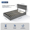 Modern Double Single Metal Bed Frame Upholstered Headboard with LED Lights Grey