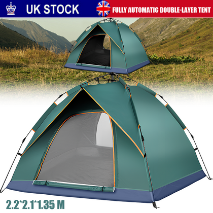 3-4 Man Automatic Instant Double Layer Pop Up Camping Tent Waterproof Outdoor UK