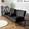 Sofa Bed 2 Seater Black Faux Leather Click Clack Cup Holders Comfy Guest Bed