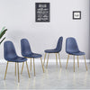 4x Blue PU Leather Dining Chairs w/ Round Glass Dining Table Golden Metal Legs