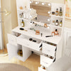 White Dressing VanityTable Wood Makeup Desk with LED Mirror 5 Drawers Stool