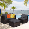 4 PCS Patio Rattan Conversation Set Sofa Ottoman Set Metal Frame w/Coffee Table