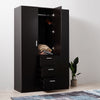 Black 3 Door 3 Drawer Large Modern Wardrobe with Storage Shelves Hanging Rod