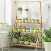 3Tier Bamboo Plant Stand Ladder Garden Rack Folding Display Hanging Shelf