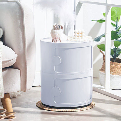 2 Tiers Cylindrical Round Storage Cabinet Cupboard Shelf Side End Table Shelf