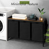 3 Compartment Black Steel MDF Laundry Basket with Removable Bags Organizer