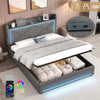 Ottoman Storage Upholstered Bed Frame with LED Lights 4ft6 Double Size Bed Grey