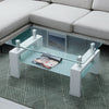 Rectangle Glass Coffee Table Modern Living Room Furniture Shelf White Black Wood
