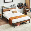 Double Size Bed Frame Platform Metal Slats Support Bed W/ Industrial Headboard