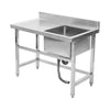 Commercial Stainless Steel Kitchen Sink w/Left Work Table Single Bowl Wash Basin