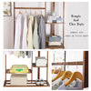 Solid Wood Bamboo Clothes Garment Rack Coat Shoes Storage Shelves w/ Hanging Rod
