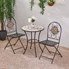 3pc Mosaic Tile Garden Bistro Set Outdoor Round Side Table with 2 Folding Chairs